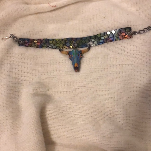 Boho western long horn skull choker - Picture 4 of 6